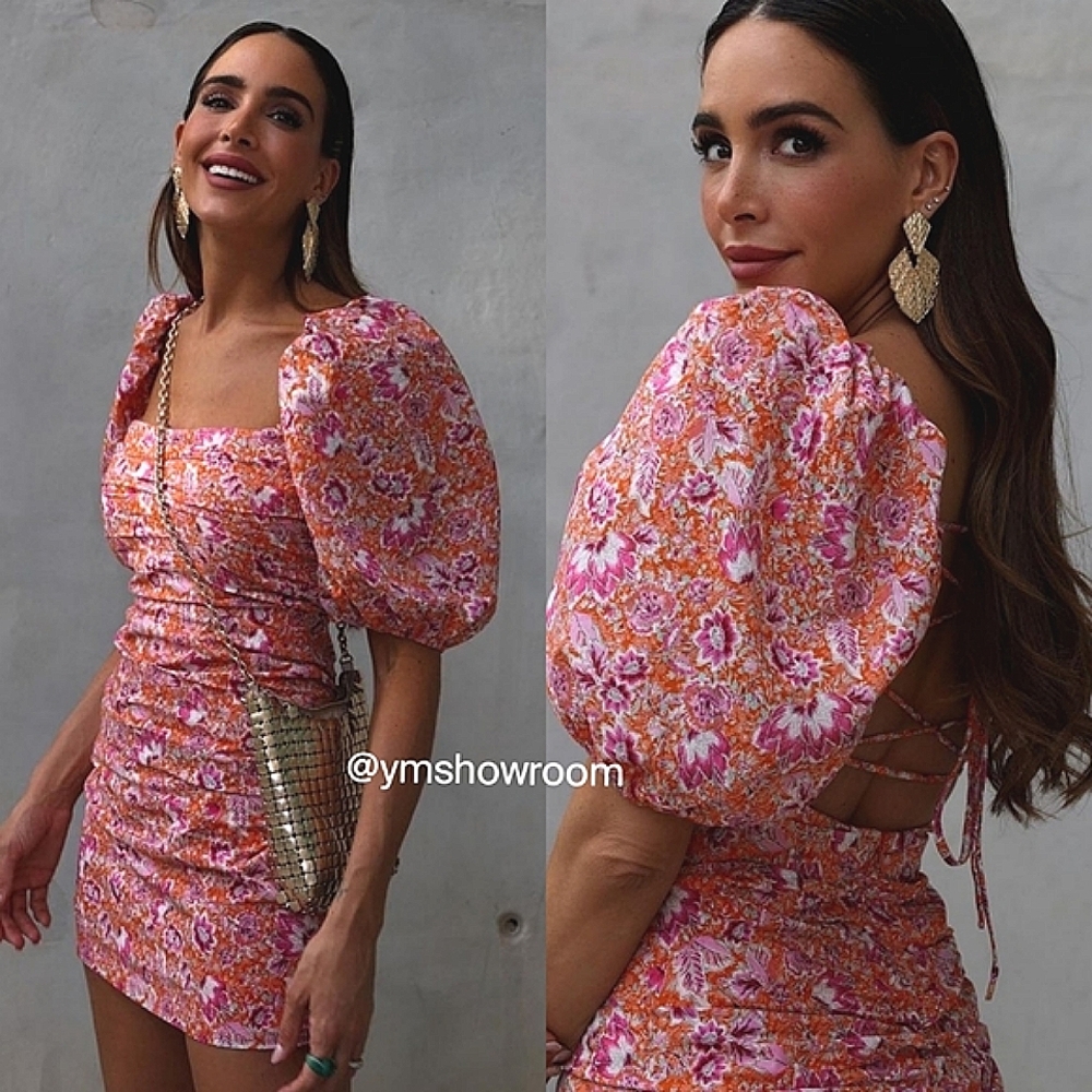 Mango Floral Pink and Orange Mini Dress